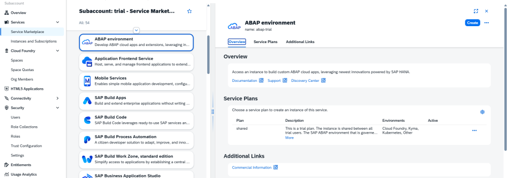 SAP BTP Service MarketのABAP environmentを選択