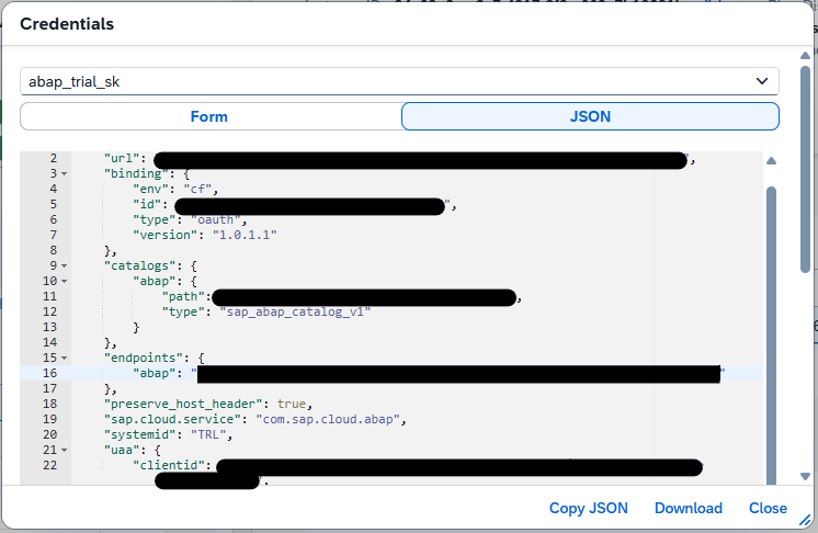 ABAP environment Service Key Credentials