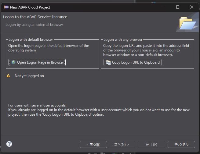 Logon to the ABAP Service Instance