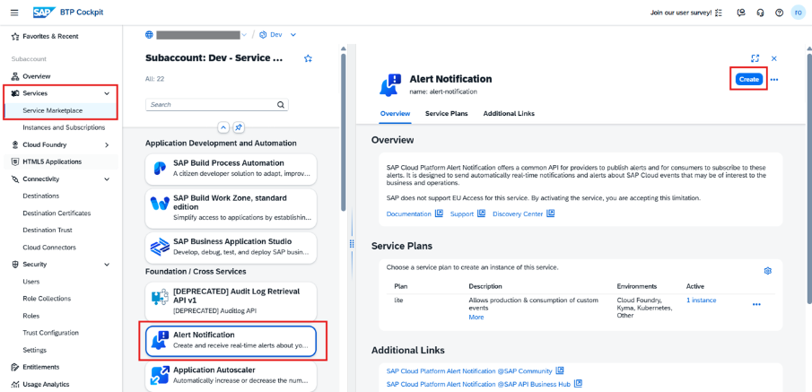 Service Marketplace へ遷移